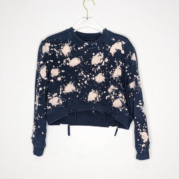 Blank NYC Tops - Blank NYC Navy Blue Bleached Distressed Croped Sweatshirt Size XS
